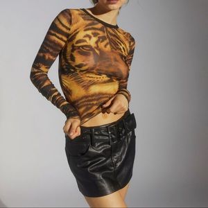 Urban Outfitters UO Sia Mesh Tiger Long Sleeve Top
